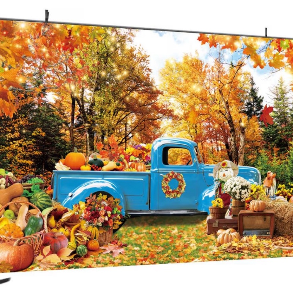 Autumn Harvest Studio Backdrop with Blue Truck